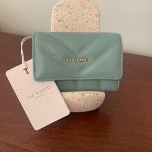 Ted Baker Teal Blue Leather Puffer Small Matinee Purse / Wallet / Card Case -NWT
